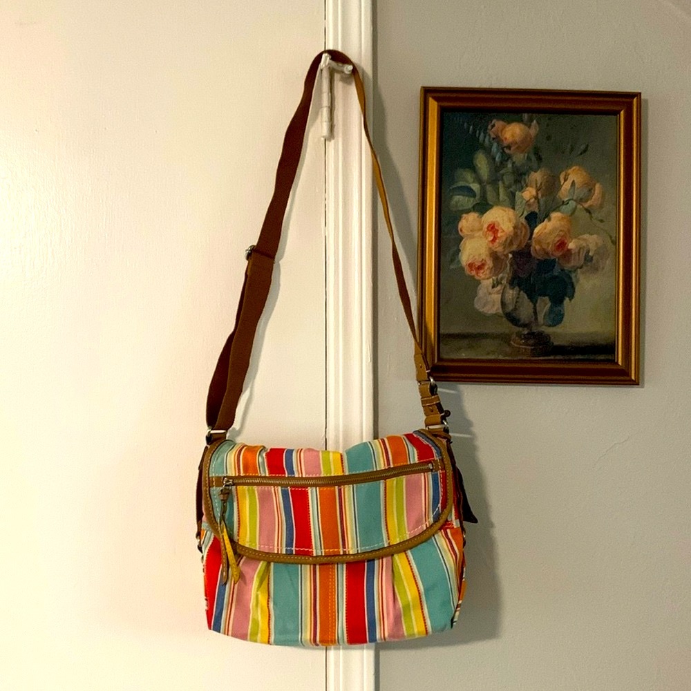 Fossil: Rainbow Striped Messenger Crossbody Bag